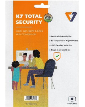 1 User, 3 Years, K7 Total Security, Email Delivery